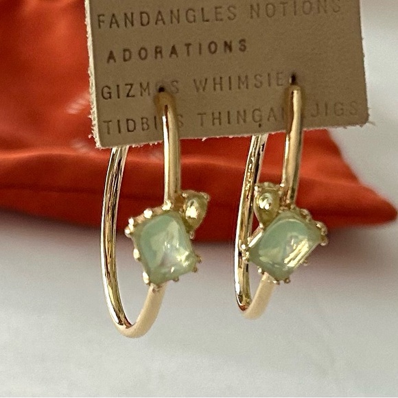 Anthropologie Mint Green Stone Gold Hoop Earrings Pale Green Stones - Picture 4 of 8